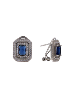 Pendientes Plata Mujer PPOM33/Z Circonita Rectangular Azul