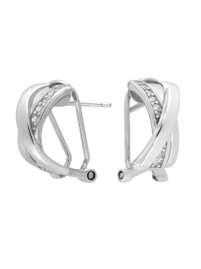 Pendientes Plata Mujer PPOM45 Bandas Cruzadas Circonitas