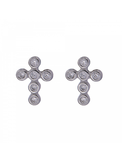 Pendientes Plata Mujer PPR 390 Cruz Circonitas