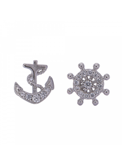 Pendientes Plata Mujer PPR 416 Timón & Ancla Circonitas