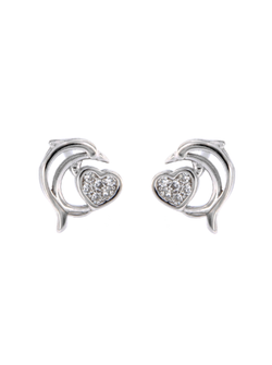 Pendientes Plata Mujer PPR 467 Delfín Corazón Circonitas