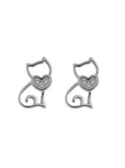 Pendientes Plata Mujer PPR 503 Gato C. Corazón Circonitas