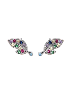 Pendientes Plata Mujer PPR 525 Hoja Circonitas Multicolor