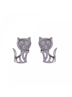 Pendientes Plata Mujer PPR 553 Gato Circonitas