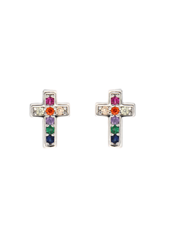 Pendientes Plata Mujer PPR 559 Cruz Circonitas Multicolor