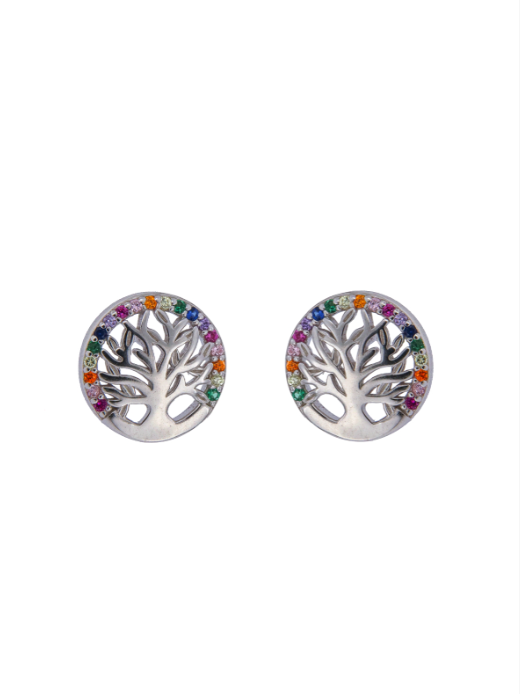 Pendientes Plata Mujer PPR 682 Árbol De La Vida Circonitas Multicolor