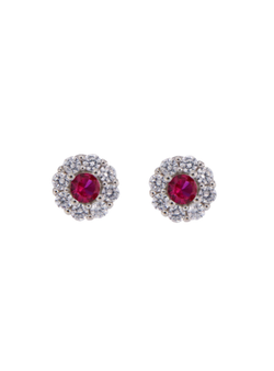 Pendientes Plata Mujer PPR 693/R Círculo Circonitas Rojas Bicolor Blancas