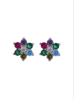 Pendientes Plata Mujer PPR 695/6 Flor Circonitas Multicolor