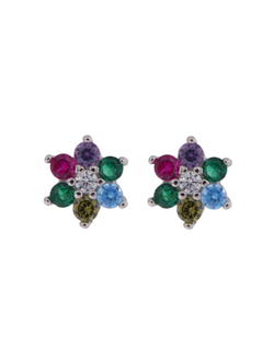 Pendientes Plata Mujer PPR 695/8 Flor Circonitas Multicolor