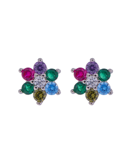 Pendientes Plata Mujer PPR 695/9 Flor Circonitas Multicolor