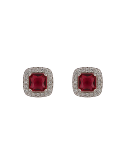 Pendientes Plata Mujer PPR 716/R Cuadrado Circonitas Rojas Bicolor Blancas