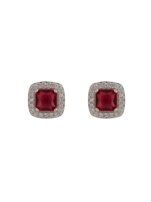Pendientes Plata Mujer PPR 716/R Cuadrado Circonitas Rojas Bicolor Blancas