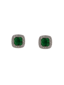 Pendientes Plata Mujer PPR 716/V Cuadrado Circonitas Verdes Bicolor Blancas