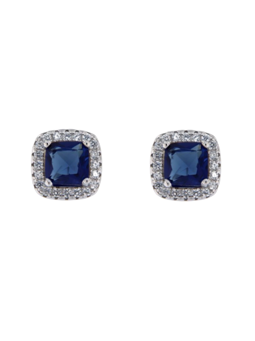 Pendientes Plata Mujer PPR 716/Z Cuadrado Circonitas Azules Bicolor Blancas