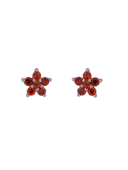 Pendientes Plata Mujer PPR 718/R Flor Circonitas Rojas Bicolor Blancas