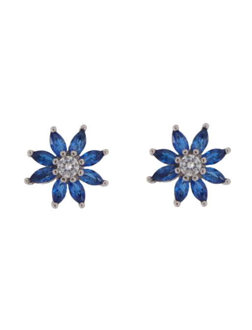 Pendientes Plata Mujer PPR 719/Z Flor Circonitas Azules Bicolor Blancas