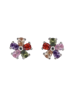 Pendientes Plata Mujer PPR 720/MX Flor Circonitas Multicolor