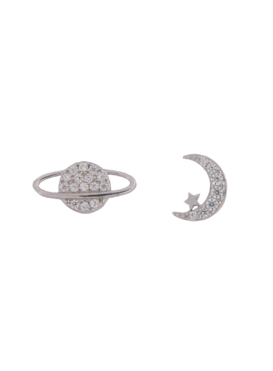 Pendientes Plata Mujer PPR 721 Saturno & Luna C. Estrella Circonitas