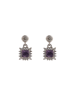 Pendientes Plata Mujer PPR 727/A Colgante Circonitas Moradas Bicolor Blancas