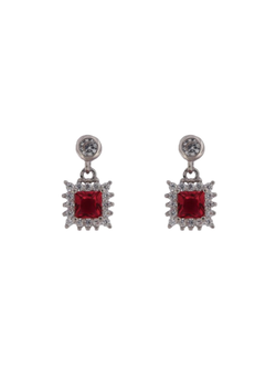 Pendientes Plata Mujer PPR 727/R Colgante Circonitas Rojas Bicolor Blancas