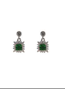 Pendientes Plata Mujer PPR 727/V Colgante Circonitas Verdes Bicolor Blancas