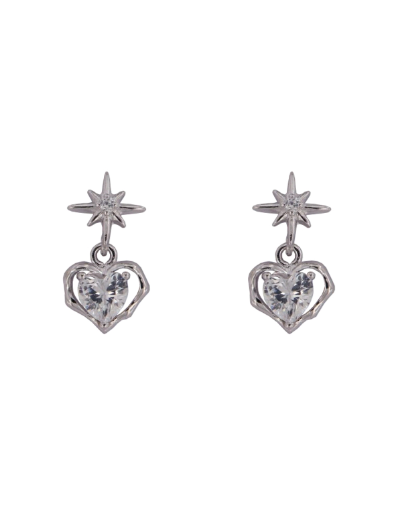 Pendientes Plata Mujer PPR 746 Estrellas Colgantes Corazones Circonitas