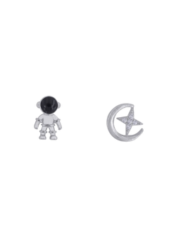 Pendientes Plata Mujer PPR 752 Astronauta & Luna C. Estrella Circonitas