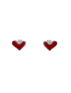 Pendientes Plata Mujer PPR 755 Corazón Esmalte Rojo