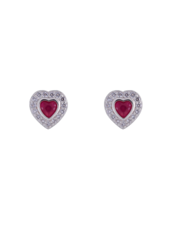 Pendientes Plata Mujer PPR 789/R Corazón Circonitas Rojas Bicolor Blancas