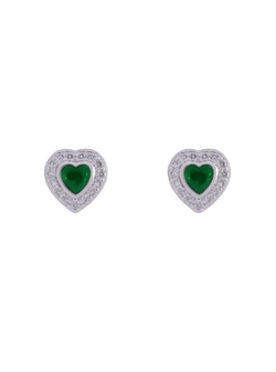 Pendientes Plata Mujer PPR 789/V Corazón Circonitas Verdes Bicolor Blancas