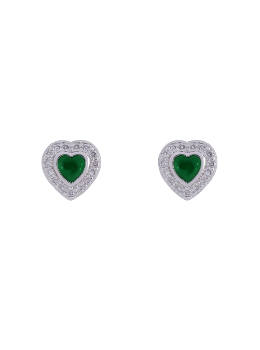 Pendientes Plata Mujer PPR 789/V Corazón Circonitas Verdes Bicolor Blancas