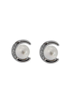 Pendientes Plata Mujer PPRP66 Media Luna Perla