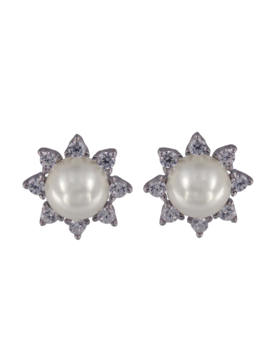 Pendientes Plata Mujer PPRP68 Flor Circonitas & Perlas
