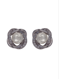 Pendientes Plata Mujer PPRP69 Aro Entorchado Circonitas Perla