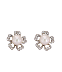 Pendientes Plata Mujer PPRP70 Perla & Flor Corazones Circonitas