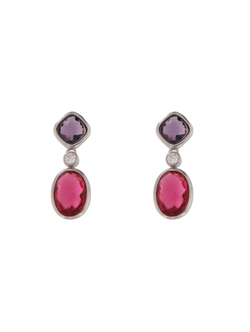 Pendientes Plata Mujer PSET164/1 Circonitas Moradas Bicolor Rojas