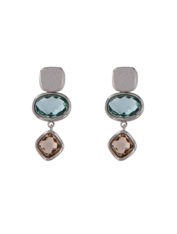 Pendientes Plata Mujer PSET165/1 Colgante Circonitas Azules Bicolor Champagne