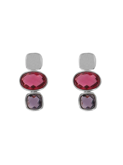 Pendientes Plata Mujer PSET166/1 Colgante Circonitas Rojas Bicolor Moradas