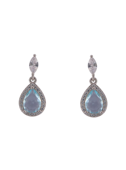 Pendientes Plata Mujer PSET183/1 Circonitas Piedra Gota Aguamarina