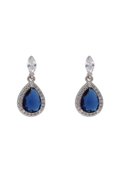 Pendientes Plata Mujer PSET185/1 Circonitas Piedra Gota Azul