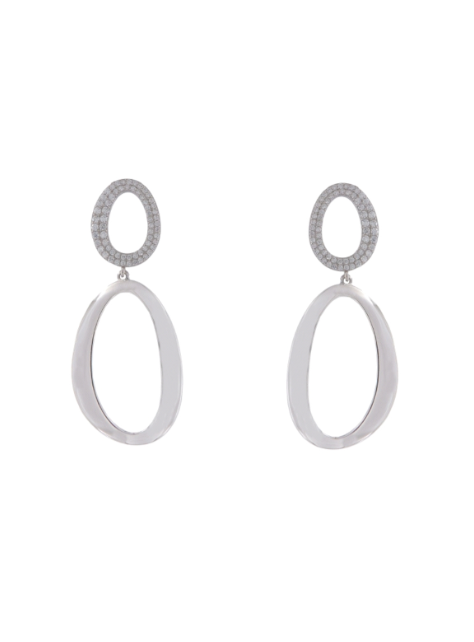 Pendientes Plata Mujer PSET227/1 Óvalos Circonitas Colgante En Brillo