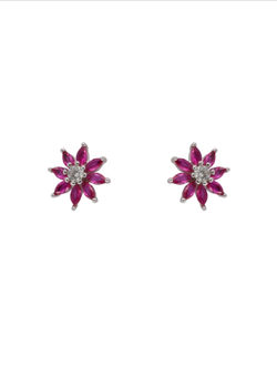 Pendientes Plata PPR 719/R Flor Circonitas Fucsia