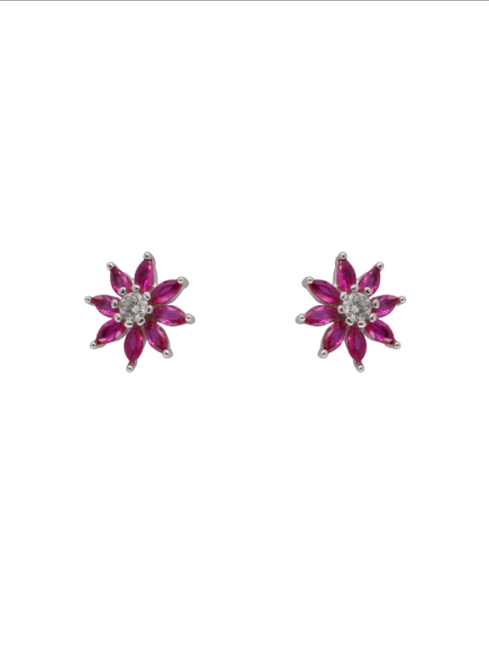 Pendientes Plata PPR 719/R Flor Circonitas Fucsia