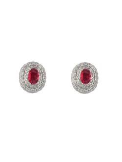 Pendientes Plata PSET222/1R Óvalo C. Circonitas Roja Bicolor Blancas