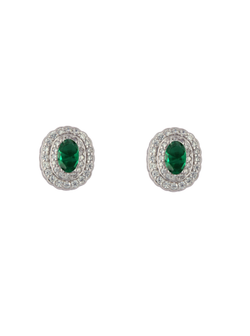Pendientes Plata PSET222/1V Óvalo C. Circonitas Verde Bicolor Blancas