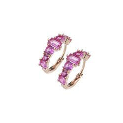 Sovrani Pink Silver Earrings 1cm J8207 Hoops With Fuchsia Zirconia