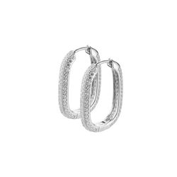 Sovrani Silver Earrings 2.5cm J8015 Oval Hoop With Zircons