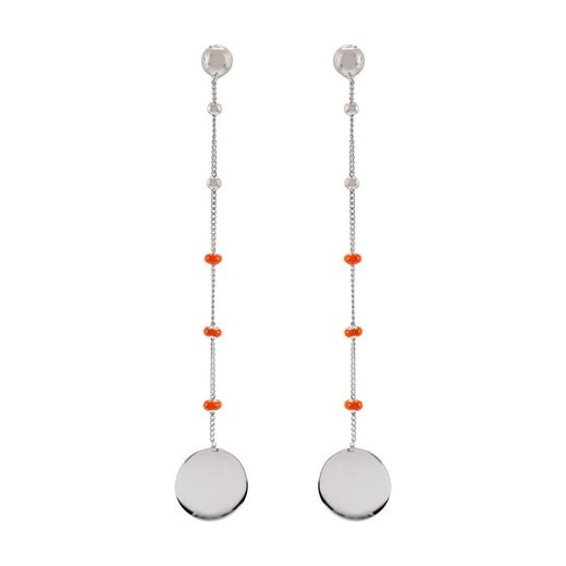 Sovrani AVP238 Silver Circle Earrings with Orange Enameled Balls
