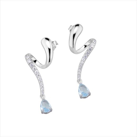Pendientes Plata Sovrani J12720 Espiral C. Circonitas Azul Bicolor Blancas 3,50cm