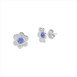 Pendientes Plata Sovrani J12733 Flor C. Circonitas Azules Bicolor Blancas 2,00cm